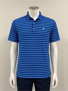 Over Under Men's Navy & Light Blue Striped Performance Polo